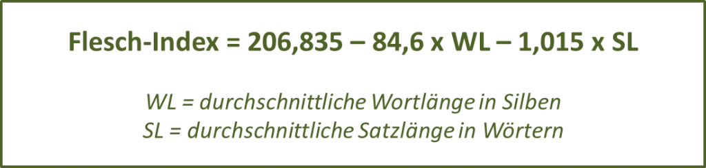 Berechnungsformel des Flesch-Index