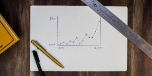 Chart, mit positivem Verlauf. Auf papier