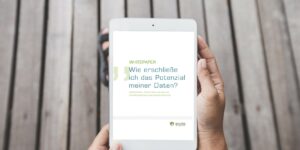 Mann liest Whitepaper auf Tablet