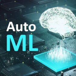 AutoML Schriftzug mit virtuellem neuronalen Netz