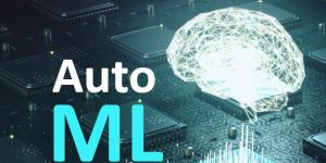AutoML Schriftzug mit virtuellem neuronalen Netz