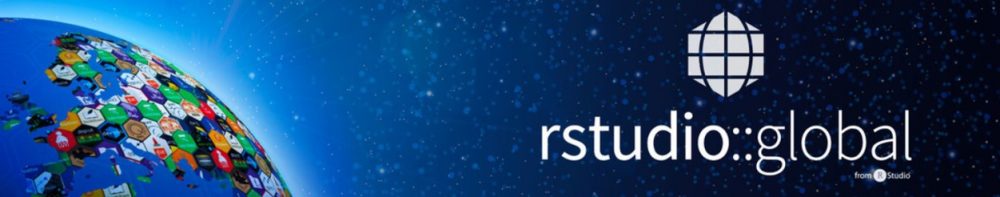 Erdkugel und Logo der RStudio Global