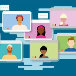 Monitore mit Akteuren von Web-Konferenzen