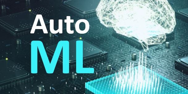 AutoML-quadratischer AutoML Schriftzug mit virtuellem neuronalen Netz