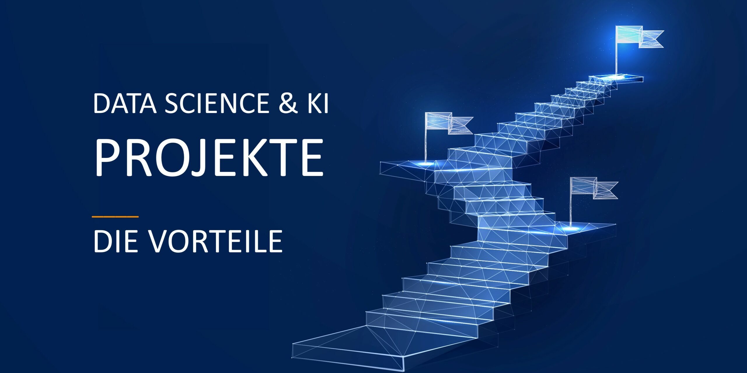 Data-Science-KI-Projekte-Vorteile-Treppe-Fahnen-eoda Blaue Treppe mit Flaggen