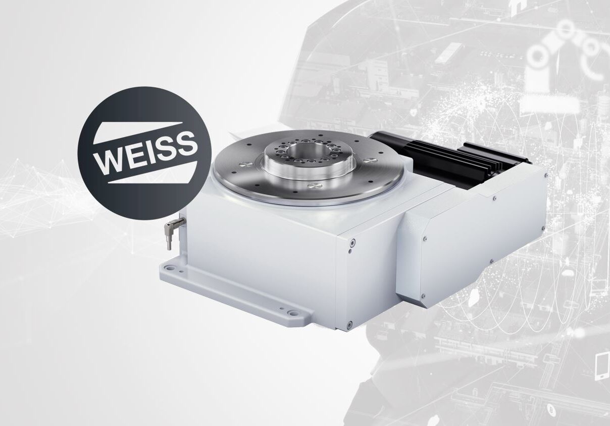 Rundschalttisch mit dem Logo der Firma WEISS
