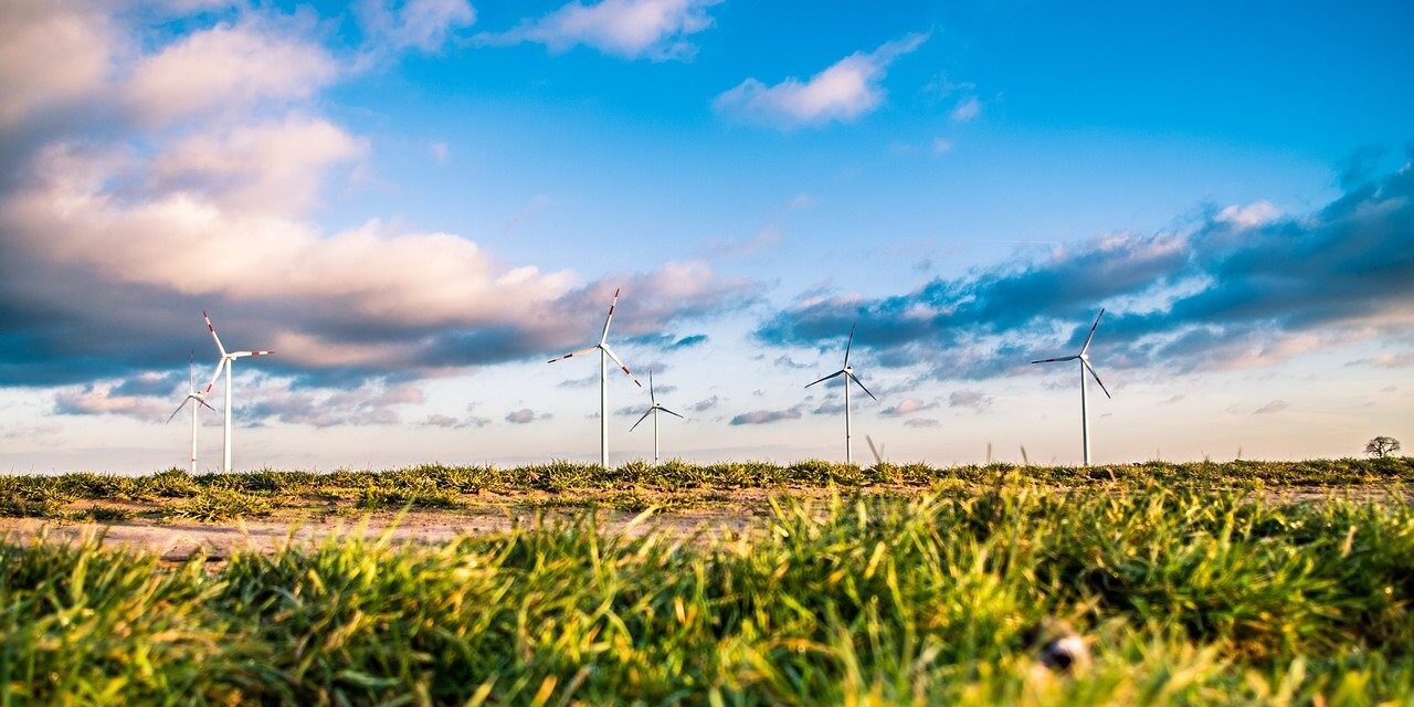 Windräder hinter einem Feld Windräder hinter einem Feld